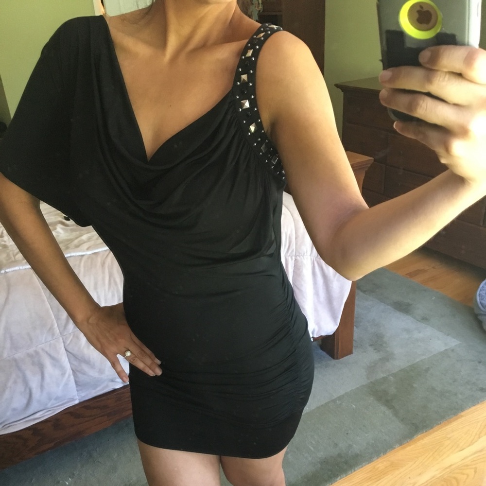 EUC Black asymmetrical tunic bodycon dress